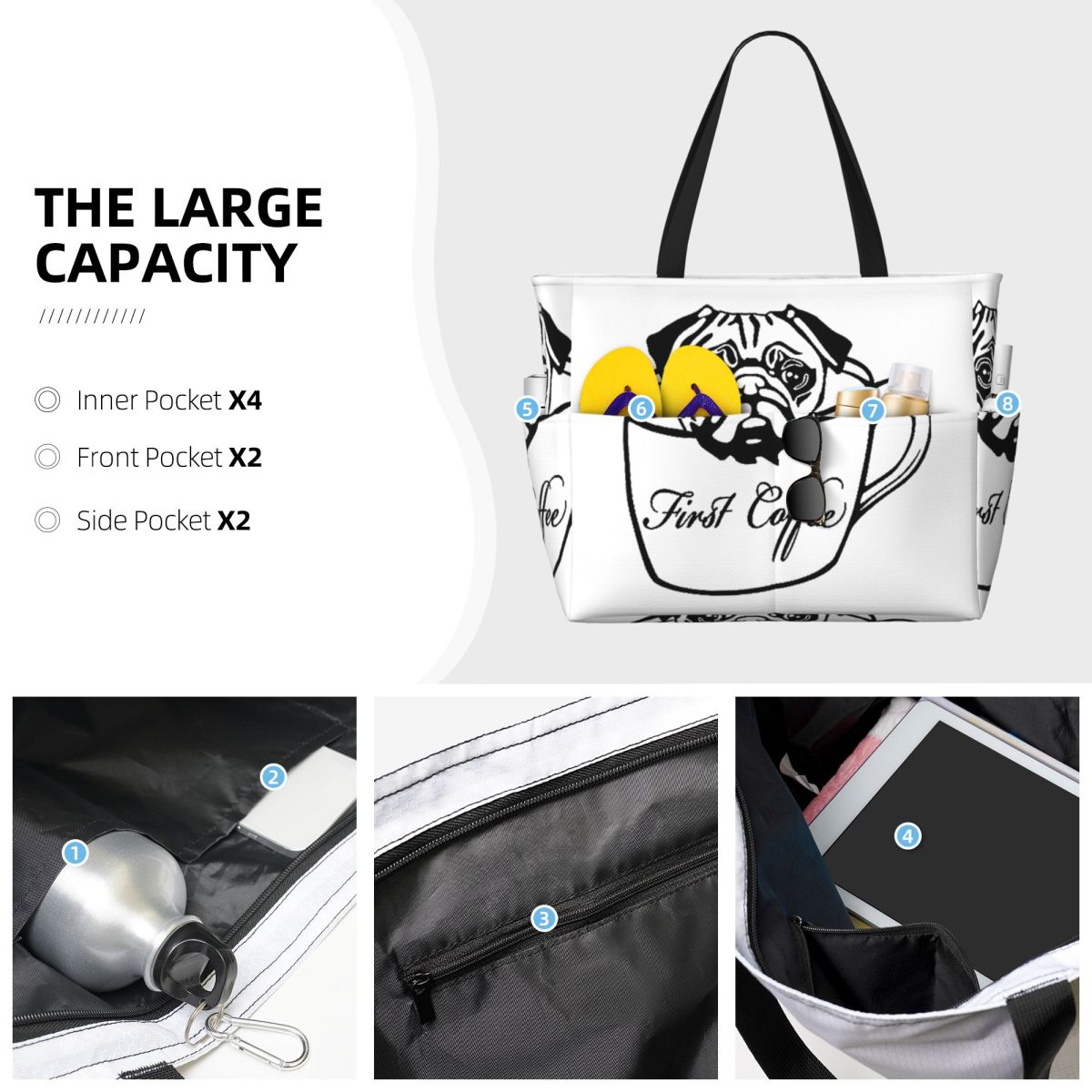 Bolso de mano Pug First Coffee - Yoga Fitness First reseña y precio