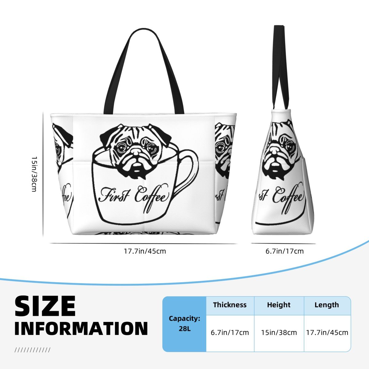 Bolso de mano Pug First Coffee - Yoga Fitness First reseña y precio