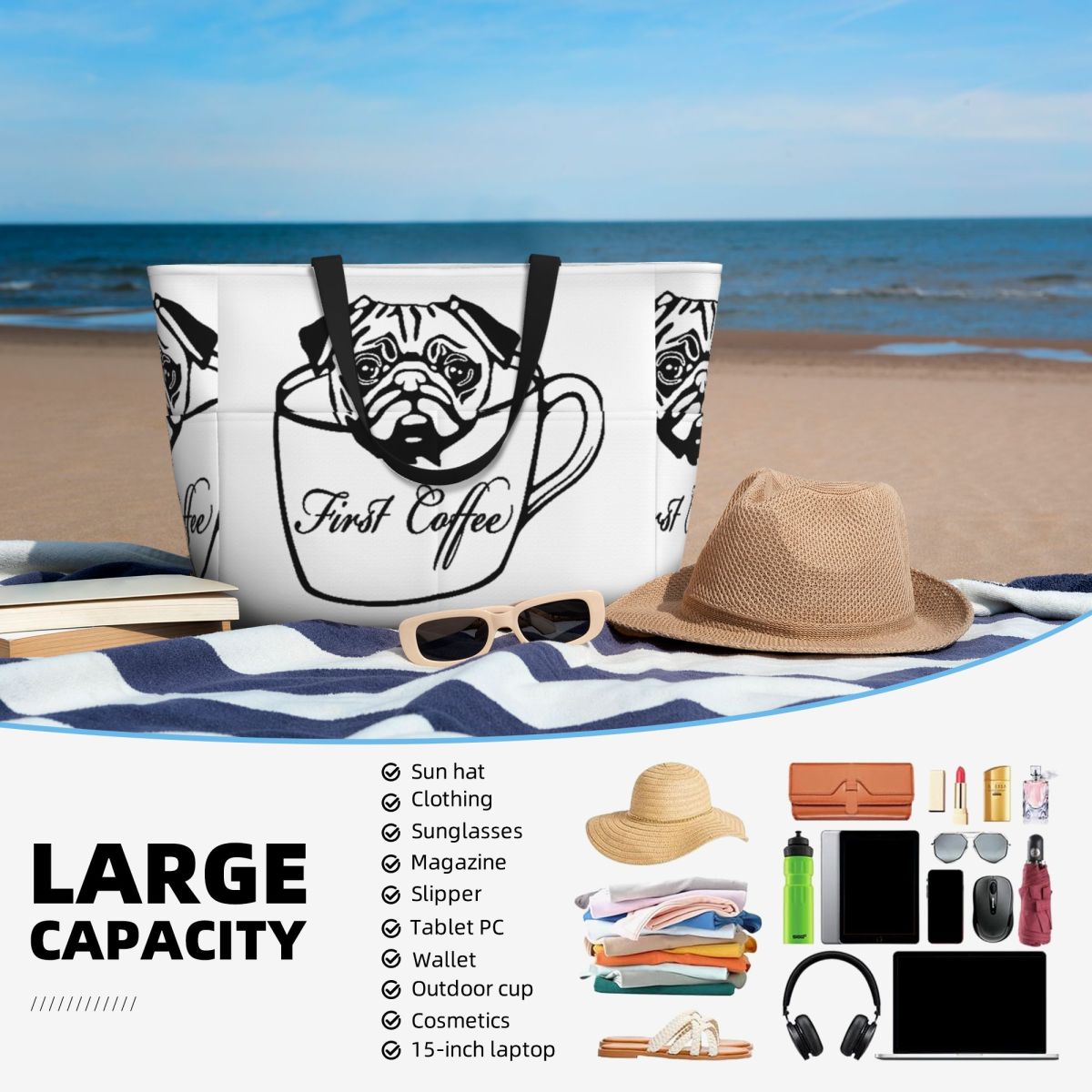 Bolso de mano Pug First Coffee - Yoga Fitness First reseña y precio