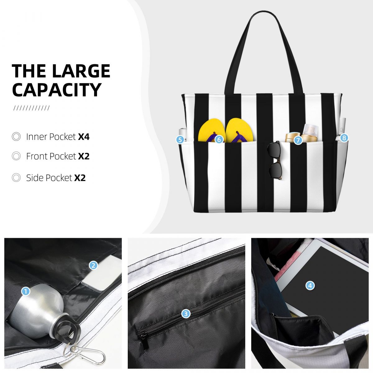 Bolso de mano de playa a rayas - Yoga Fitness Tote reseña y precio
