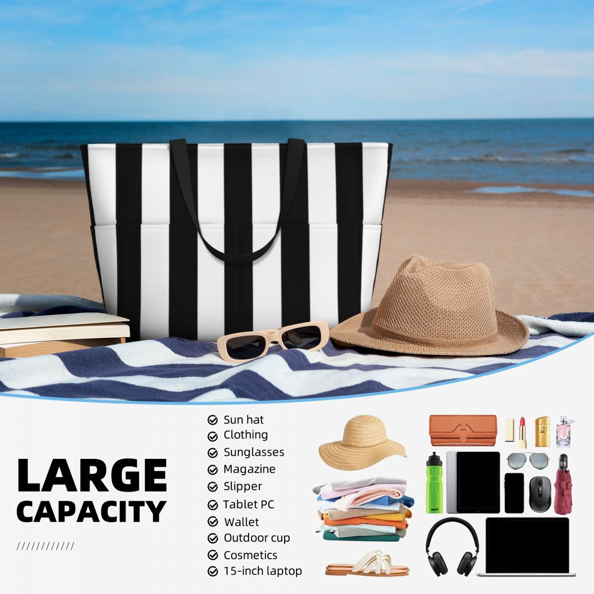 Bolso de mano de playa a rayas - Yoga Fitness Tote reseña y precio